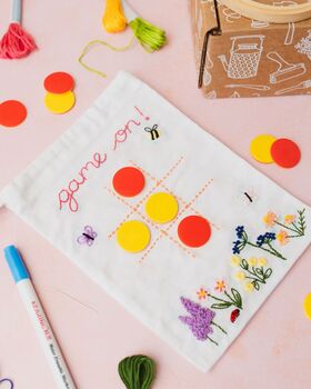 Embroidered Noughts And Crosses Drawstring Bag Craft Kit, 3 of 8