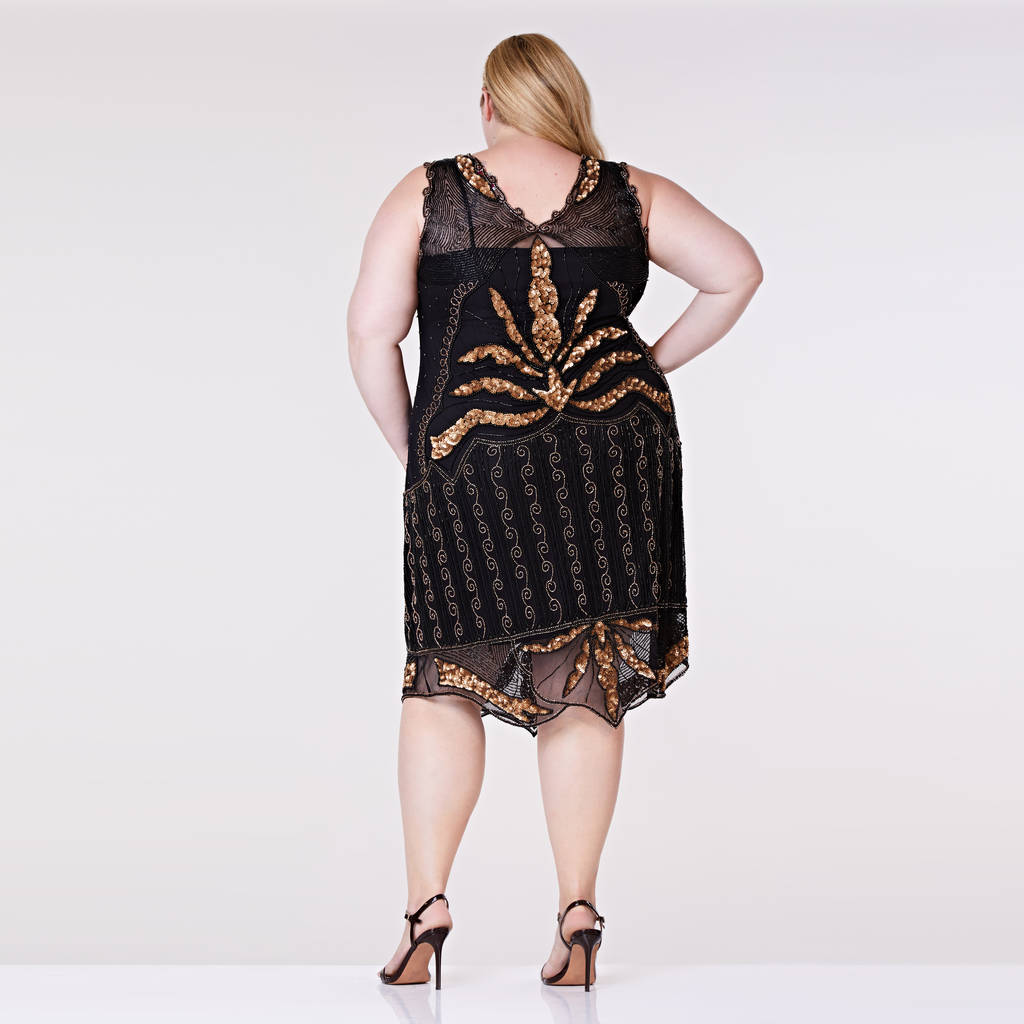 plus size black and gold dress