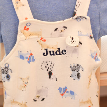 Personalised Baby Puppy Dungarees Outfit Gift Set, 9 of 9