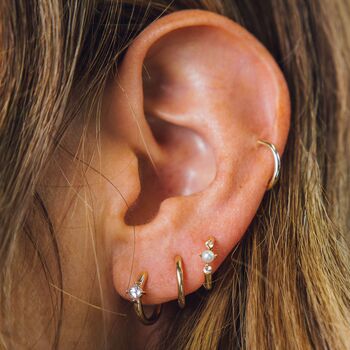 Small Diamond Huggie Minimalist Hoop Earrings, 2 of 5