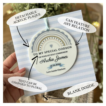 1st Holy Communion Blue Rainbow Keepsake Card, 4 of 4