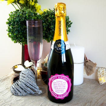 Luxury Champagne With Personalised Pink Birthday Label, 4 of 5