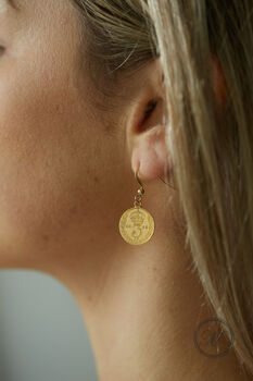 Handmade 24k Gold Plated Coin Earrings With Ear Wire, 7 of 10