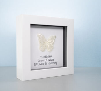 Personalised 13th Lace Anniversary Lace Butterfly Frame Gift, 3 of 4