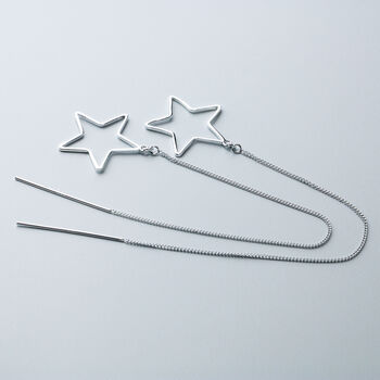 Sterling Silver Star Dangle Threader Earrings, 4 of 5