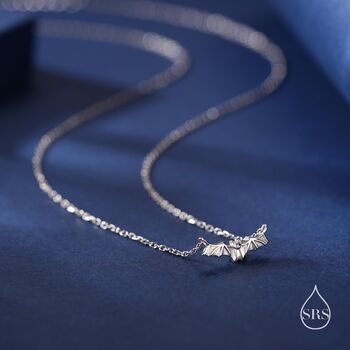 Sterling Silver Tiny Bat Pendant Necklace, 2 of 11