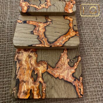 Handmade Wooden Epoxy Resin Coaster Art Copper, 3 of 4