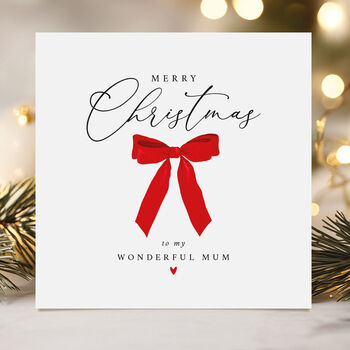 Christmas Card For Mum And Dad, Mum, Dad And Step Parents: Festive Red Bow And Red Heart Design, 4 of 10