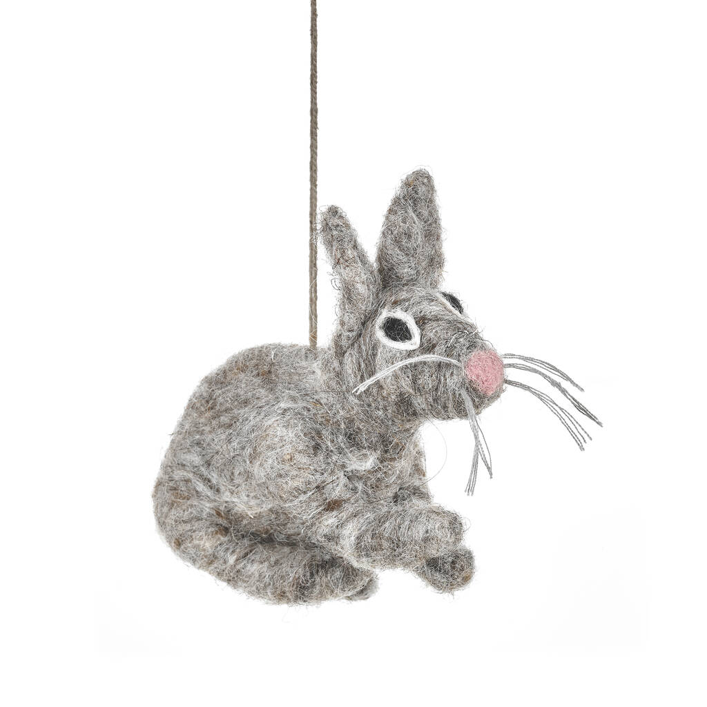 Handmade Grey Bunny Fair Trade Felt Hanging Decoration, 1 of 4