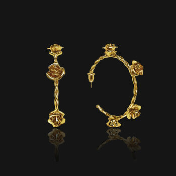 Rose Hoop Earrings With 18k Gold Plating, 2 of 5