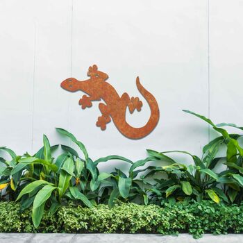 Garden Wall Sculpture Metal Gecko Lizard Art, 9 of 10