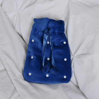 Cerulean Blue Velvet Embroidered Mini Hot Water Bottle, 3 of 3