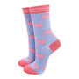 Pink Pigs Farm Animals Bamboo Socks Women's Blue, thumbnail 1 of 3