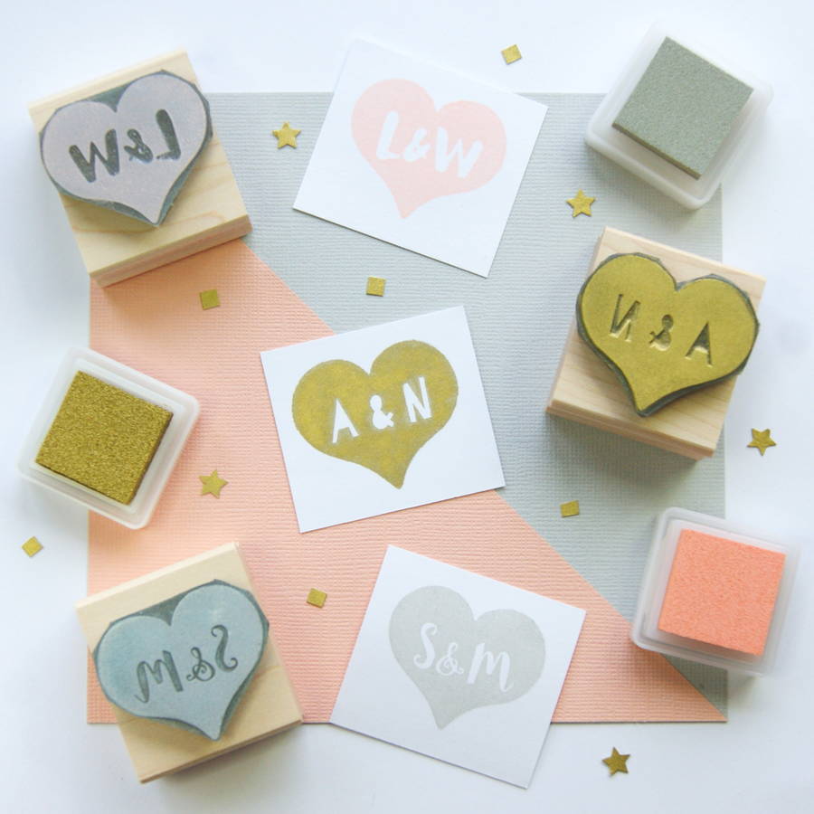 Personalised Heart Wedding Rubber Stamp Gift, 1 of 3