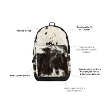 Natural Cowhide Leather Backpack In Black And White, 4 of 9
