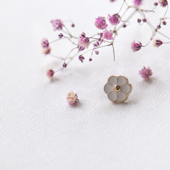 White Enamel Flower Modesty Pin Or Button, 5 of 10