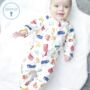 Cars And Buses Printed Zip Up Sleepsuit, thumbnail 1 of 4