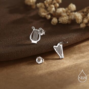 Mismatched Harp And Lyre Stud Earrings In Sterling Silver, 3 of 12
