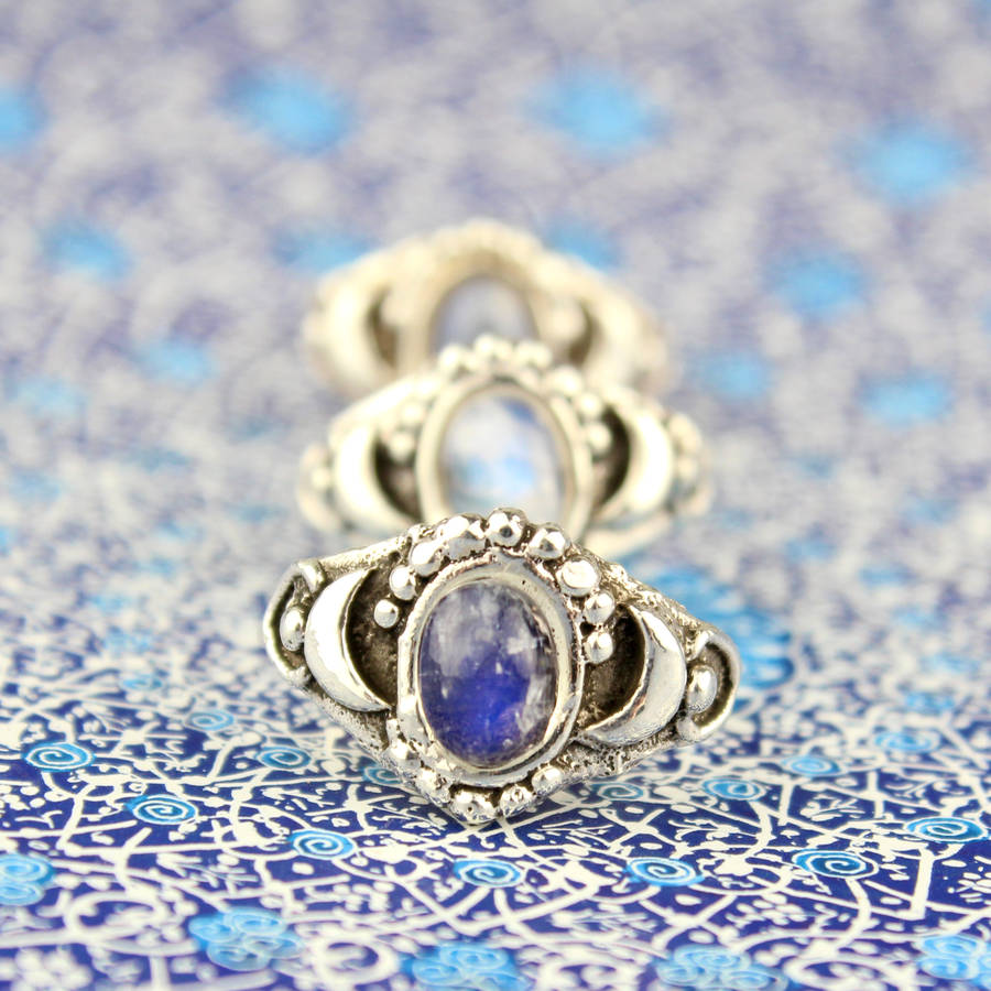 sterling silver double crescent moon moonstone ring by amelia may ...