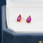 Sterling Silver Ruby Pink Droplet Stud Earrings, thumbnail 4 of 12