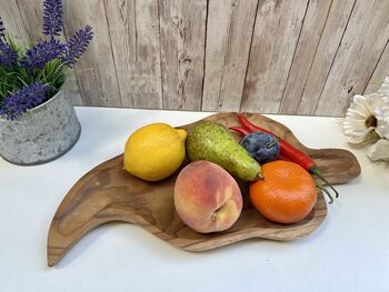 38cm Hand Carved Teak Root Leaf Bowl Wood Serving Dish, 2 of 12