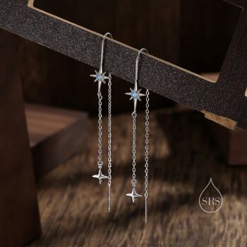 Opal Starburst And Star U Shape Threader Earrings, 3 of 9