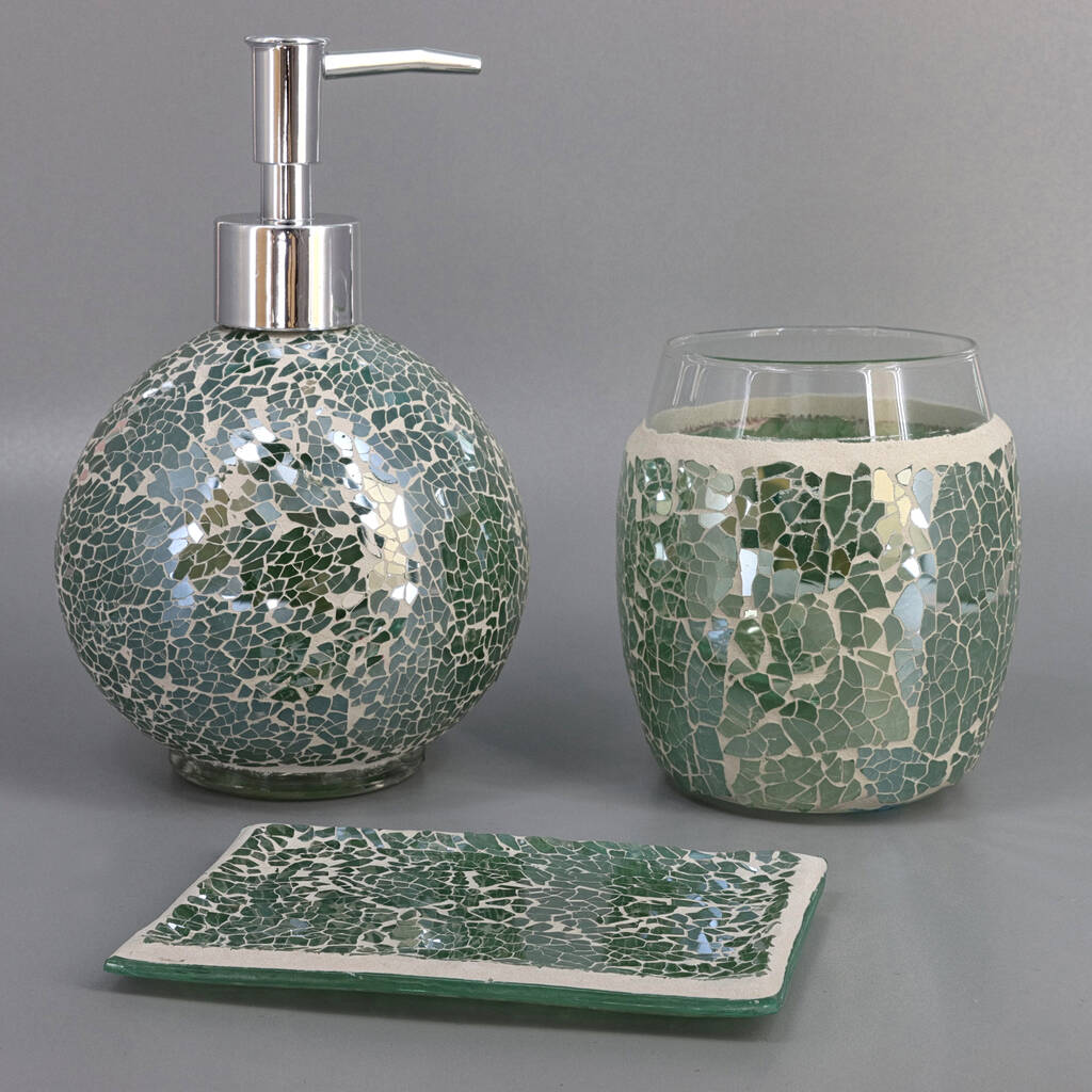 G Decor Three Piece Corfu Mosaic Emerald Bathroom Set, 1 of 4