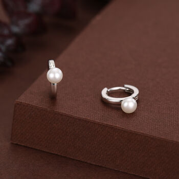 Natural Freshwater Pearl Huggie Hoops In Sterling Silver, 4 of 11