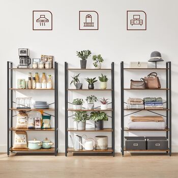 Five Tier Bookcase Storage Unit Industrial Steel Frame, 9 of 12