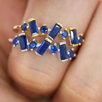 Sapphire Blue Baguette Cz Cluster Ring Sterling Silver, 7 of 11