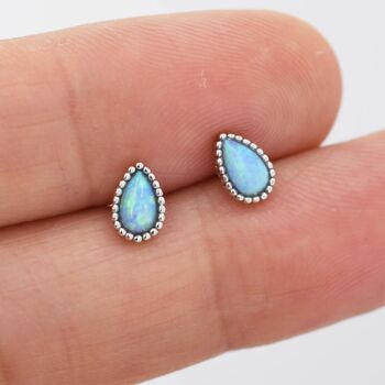 Sterling Silver Blue Opal Droplet Stud Earrings, 2 of 12