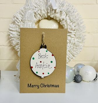 Personalised Auntie Christmas Card Bauble Decoration, 4 of 4
