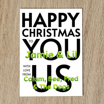 Personalised Family Names Christmas Card With Message, 4 of 8