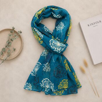 Teal Dandelion Print Lightweight Scarf, 2 of 4