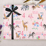 Three Sheets Of 4th Birthday Zoo Animals Wrapping Paper, thumbnail 2 of 2