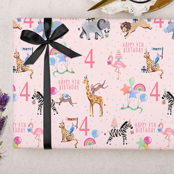 Three Sheets Of 4th Birthday Zoo Animals Wrapping Paper, 2 of 2