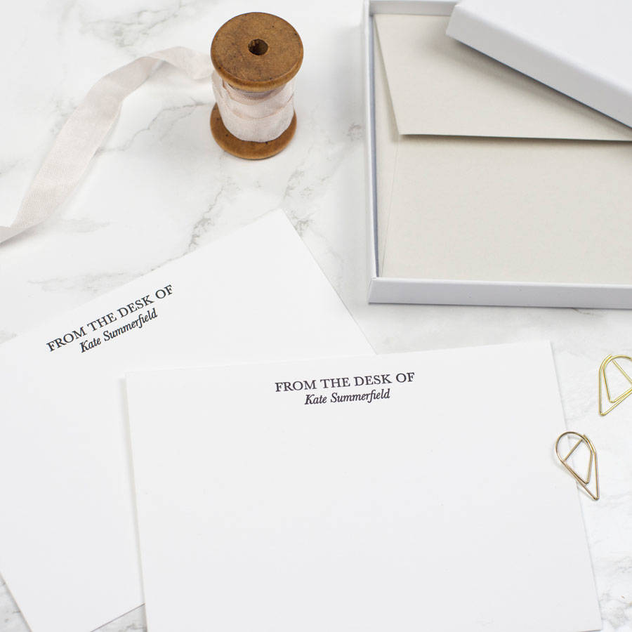 personalised 'from the desk of' letterpress notecards by emily rollings