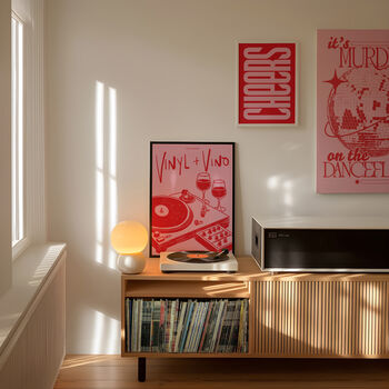 Vinyl And Vino Print | Music Poster | Home Decor | Wine | Illustration | Record | Bar | Trendy | Retro | Kitchen Dining Room | Mid Century, 5 of 9