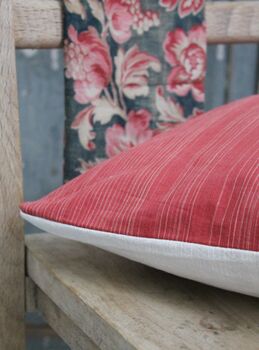 Fine Raspberry Stripe Vintage Scatter Cushion, 5 of 5