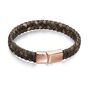 Mens Rose Gold Plated Woven Brown Leather Bracelet, thumbnail 4 of 8