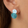 Hammered Textured Two Tone Turquoise Double Disc Earrings, thumbnail 1 of 3