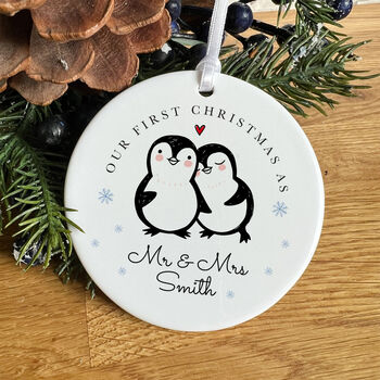 Personalised Our First Christmas Married Ceramic Gift Ornament, 6 of 7