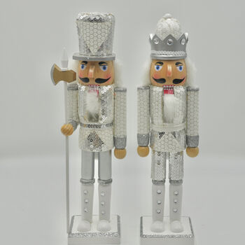Pair Of Large Silver Glitter Christmas Nutcrackers, 4 of 7