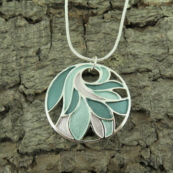 Abstract Swirl Green Enamel Pendant Necklace, 2 of 4