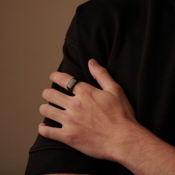 Engraved Black Rectangle Signet Ring, 6 of 11