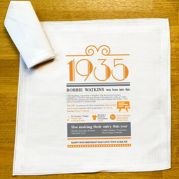 Personalised 90th Birthday Gift 1935 Handkerchief Pair, 3 of 7