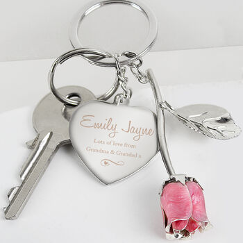 Personalised Pink Rose Keyring, 3 of 5