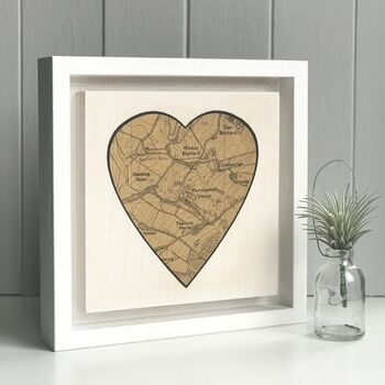 Silver / Gold Wedding Heart Shaped Map Print On Wood, 7 of 10