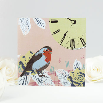 Vintage Robin And Clock Greeting Card, 2 of 2