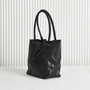 Buttery Soft Black Leather Tote Bag With Optional Personalisation, 3 of 6
